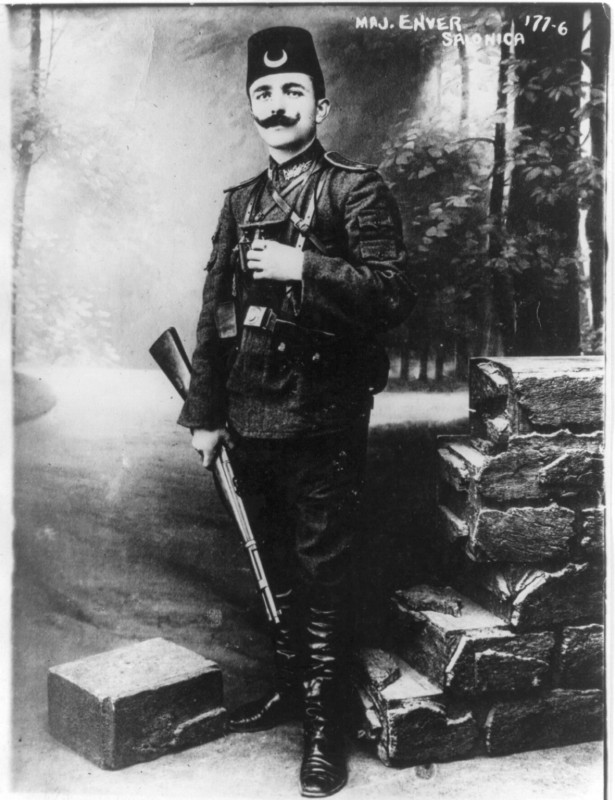 Ismail Enver Pasha as an officer in the Ottoman army. With Talaat Pasha and Djemal Pasha, Enver Pasha was one of the main architects of the Genocide.