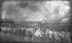 Boys walk in a long line at Alexandropol